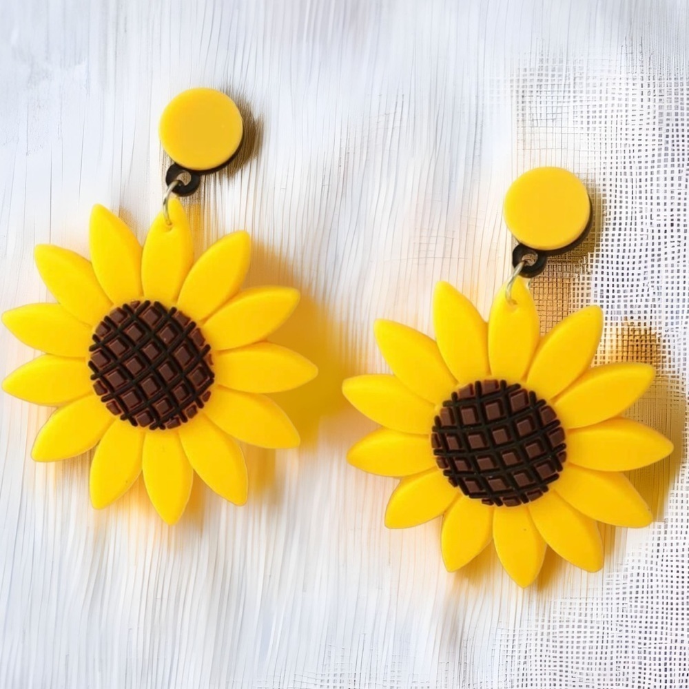 Woman's Positive Attitude Hippie Sunflower Dangle Earrings